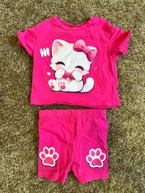 SHEIN Hot Pink Cat Graphic Two-Piece Pajama Set